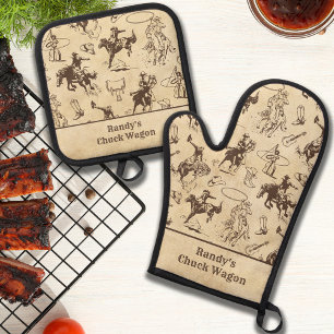 Ensemble De Gant De Cuisine Et De Manique Personnalisé Western Rodeo Cowboy