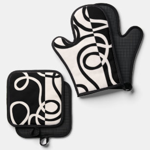 Ensemble De Gant De Cuisine Et De Manique Persuasion linéaire I : Abstrait noir et blanc