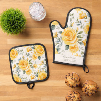 Ensemble De Gant De Cuisine Et De Manique Pharmacie personnalisée Yellow Rose & RX