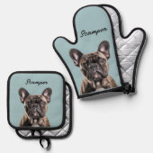 Ensemble De Gant De Cuisine Et De Manique Photo Chien Chat Monogramme personnalisé (Recto/Verso)