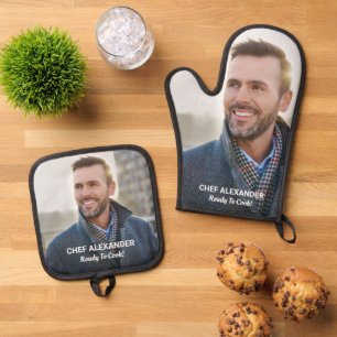 Ensemble De Gant De Cuisine Et De Manique Photo Personnalisée Prêt À Cuire Personnalisez Le