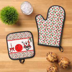 Ensemble De Gant De Cuisine Et De Manique Pickleball Joie Noël Party Père Noël Paddles