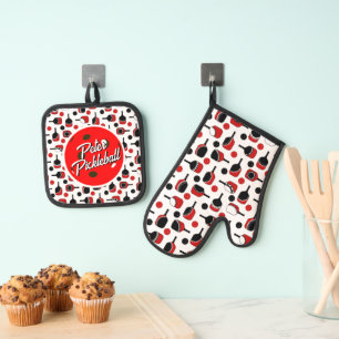 Ensemble De Gant De Cuisine Et De Manique Pickleball Paddles Balls Black Red Personnalisé
