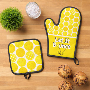 Ensemble De Gant De Cuisine Et De Manique Pickleball Sert Laisser Bounce Jaune Personnalisé