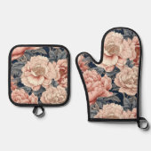 Ensemble De Gant De Cuisine Et De Manique Pies roses (Recto)