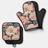 Ensemble De Gant De Cuisine Et De Manique Pies roses (Recto/Verso)