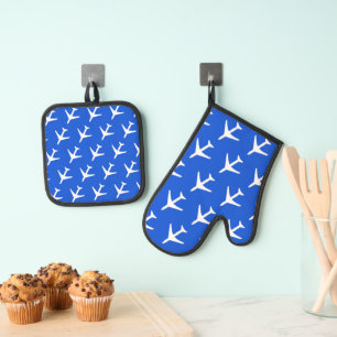 Ensemble De Gant De Cuisine Et De Manique Pilote d'avion de ligne funky blanc Airways