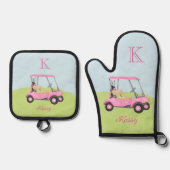 Ensemble De Gant De Cuisine Et De Manique Pink Golf Cart Clubs Monogramme Nom (Recto)