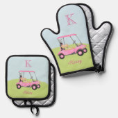 Ensemble De Gant De Cuisine Et De Manique Pink Golf Cart Clubs Monogramme Nom (Recto/Verso)
