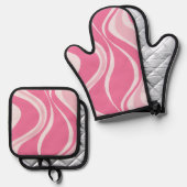Ensemble De Gant De Cuisine Et De Manique Pink Waves Oven Mitt Set (Recto/Verso)