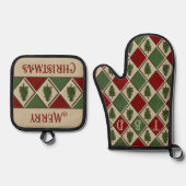 Ensemble De Gant De Cuisine Et De Manique Pins et Arlequin (Recto)