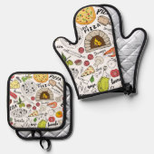 Ensemble De Gant De Cuisine Et De Manique Pizza (Recto/Verso)