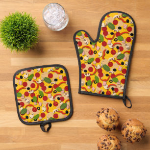 Ensemble De Gant De Cuisine Et De Manique Pizzas