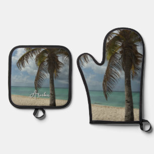 Ensemble De Gant De Cuisine Et De Manique Plage d'Aruba I Belle Scène Nature