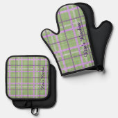 Ensemble De Gant De Cuisine Et De Manique Plaid (Recto/Verso)