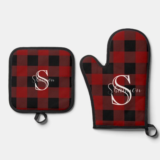 Ensemble De Gant De Cuisine Et De Manique Plaid de buffle monogramme (Recto)
