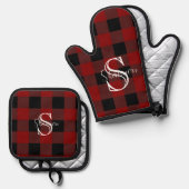 Ensemble De Gant De Cuisine Et De Manique Plaid de buffle monogramme (Recto/Verso)