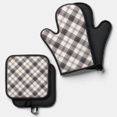 Ensemble De Gant De Cuisine Et De Manique Plaid noir et blanc (Recto/Verso)
