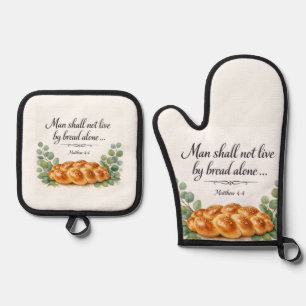 Ensemble De Gant De Cuisine Et De Manique Planche à Challah Matthieu 4:4, Cadeau juif messia
