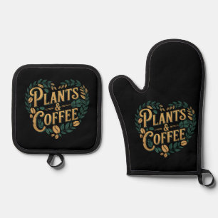 Ensemble De Gant De Cuisine Et De Manique Plantes & Café Drôle Jardinage Amateur de Plantes