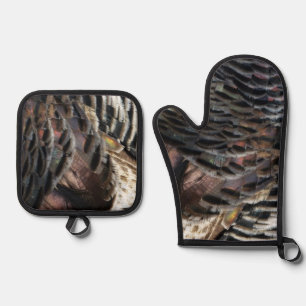 Ensemble De Gant De Cuisine Et De Manique Plumes de Dindon Sauvage I Design Abstrait de la N