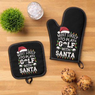 Ensemble De Gant De Cuisine Et De Manique Plus susceptible de jouer au golf avec Santa Famil
