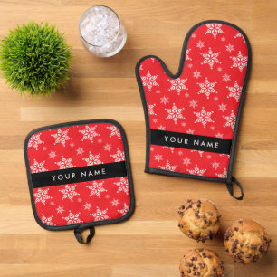 Ensemble De Gant De Cuisine Et De Manique Pneus blancs, Rouge, Votre nom, Personnaliser