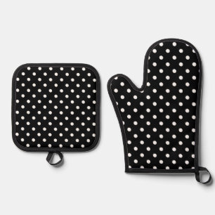 Ensemble De Gant De Cuisine Et De Manique Point Polka noir