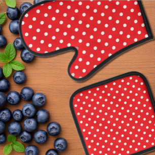 Ensemble De Gant De Cuisine Et De Manique Point Polka rouge