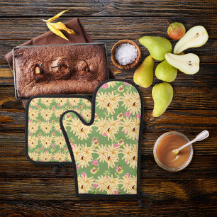 Ensemble De Gant De Cuisine Et De Manique Poires à fleurs vert