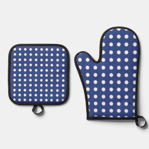 Ensemble De Gant De Cuisine Et De Manique Pois Bleus Blancs