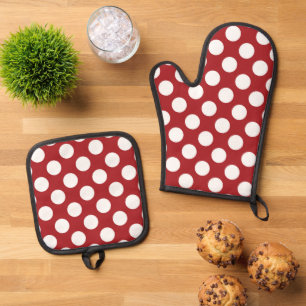 Ensemble De Gant De Cuisine Et De Manique Pois rouges, Motif à points polka, points, pointil