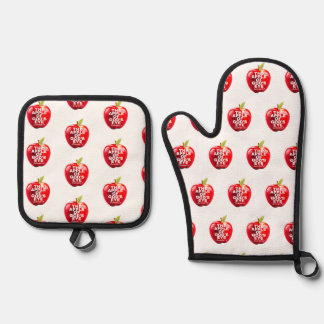 Ensemble De Gant De Cuisine Et De Manique Pomme de l'oeil de Dieu rouge et blanc
