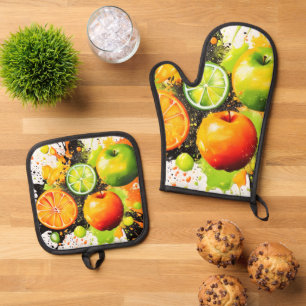 Ensemble De Gant De Cuisine Et De Manique Pomme et agrumes éclatent