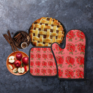 Ensemble De Gant De Cuisine Et De Manique Pommes et épices d'inspiration rose rose