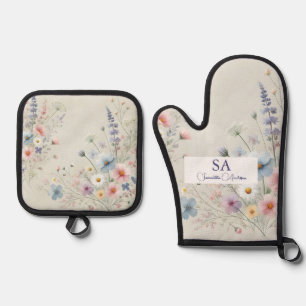 Ensemble De Gant De Cuisine Et De Manique Porte-fourneaux Fleur sauvage personnalisé Mitt &