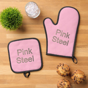 Ensemble De Gant De Cuisine Et De Manique Porte-pot en acier rose