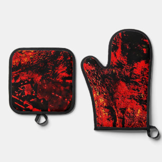 Ensemble De Gant De Cuisine Et De Manique Porte-pot et manche de four à texture rouge, Abstr