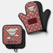 Ensemble De Gant De Cuisine Et De Manique Porte-tessons rouge joyeux (Recto/Verso)