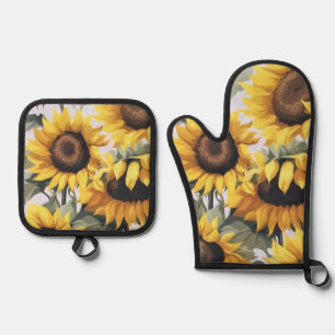 Ensemble De Gant De Cuisine Et De Manique Porte-tonneaux de tournesol joyeux