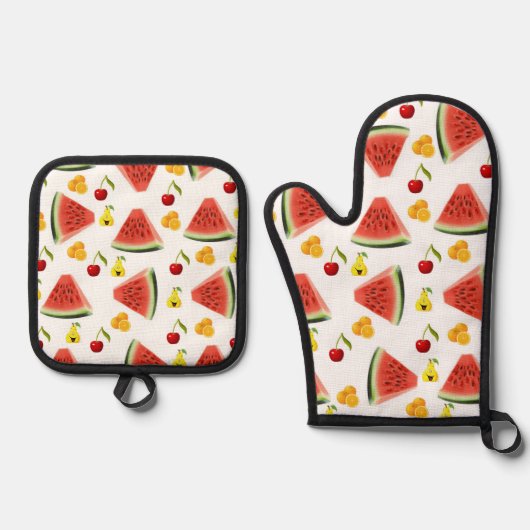 Ensemble De Gant De Cuisine Et De Manique Portes de pastèque Mitt & Pot (Recto)