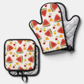 Ensemble De Gant De Cuisine Et De Manique Portes de pastèque Mitt & Pot (Recto/Verso)