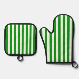 Ensemble De Gant De Cuisine Et De Manique Portes-pots Mitt & Pot au four Bande verte et blan