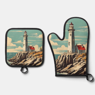 Ensemble De Gant De Cuisine Et De Manique Poster vintage phare