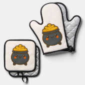 Ensemble De Gant De Cuisine Et De Manique Pot d'or Kawaii (Recto/Verso)