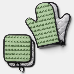 Ensemble De Gant De Cuisine Et De Manique Pot-Holders - Feuilles en fer d'angle vert