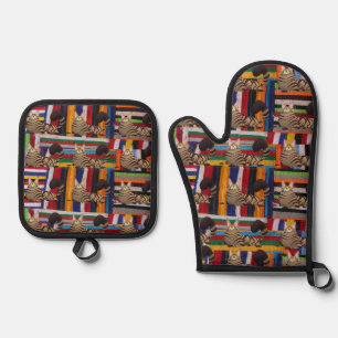 Ensemble De Gant De Cuisine Et De Manique Pot-mitt-fourneau Cat Kitten Meow