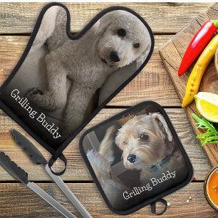 Ensemble De Gant De Cuisine Et De Manique Pot photo de chien personnalisé Grilling Buddy