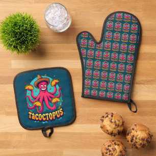 Ensemble De Gant De Cuisine Et De Manique Poulpe de Taco Drôle Dessin Animé Jeu de Mots sur