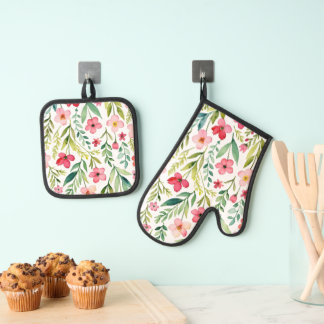 Ensemble De Gant De Cuisine Et De Manique Prairie de fleurs sauvages